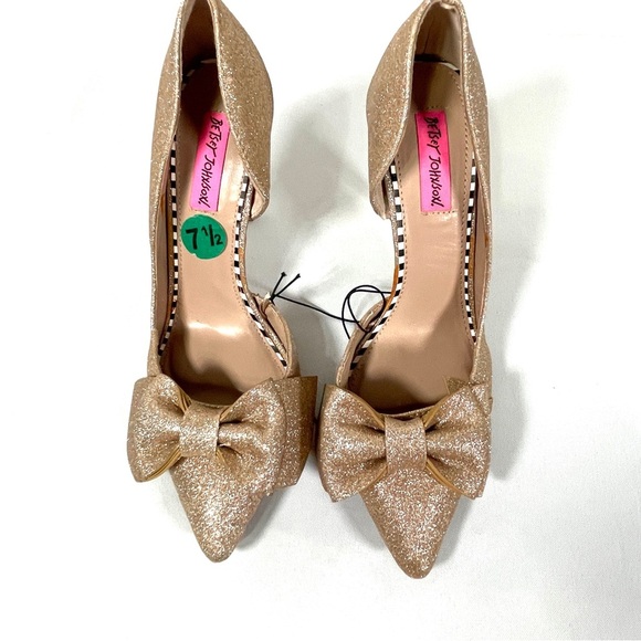 Betsey Johnson Gold Glitter Heels with Bow - Picture 8 of 12